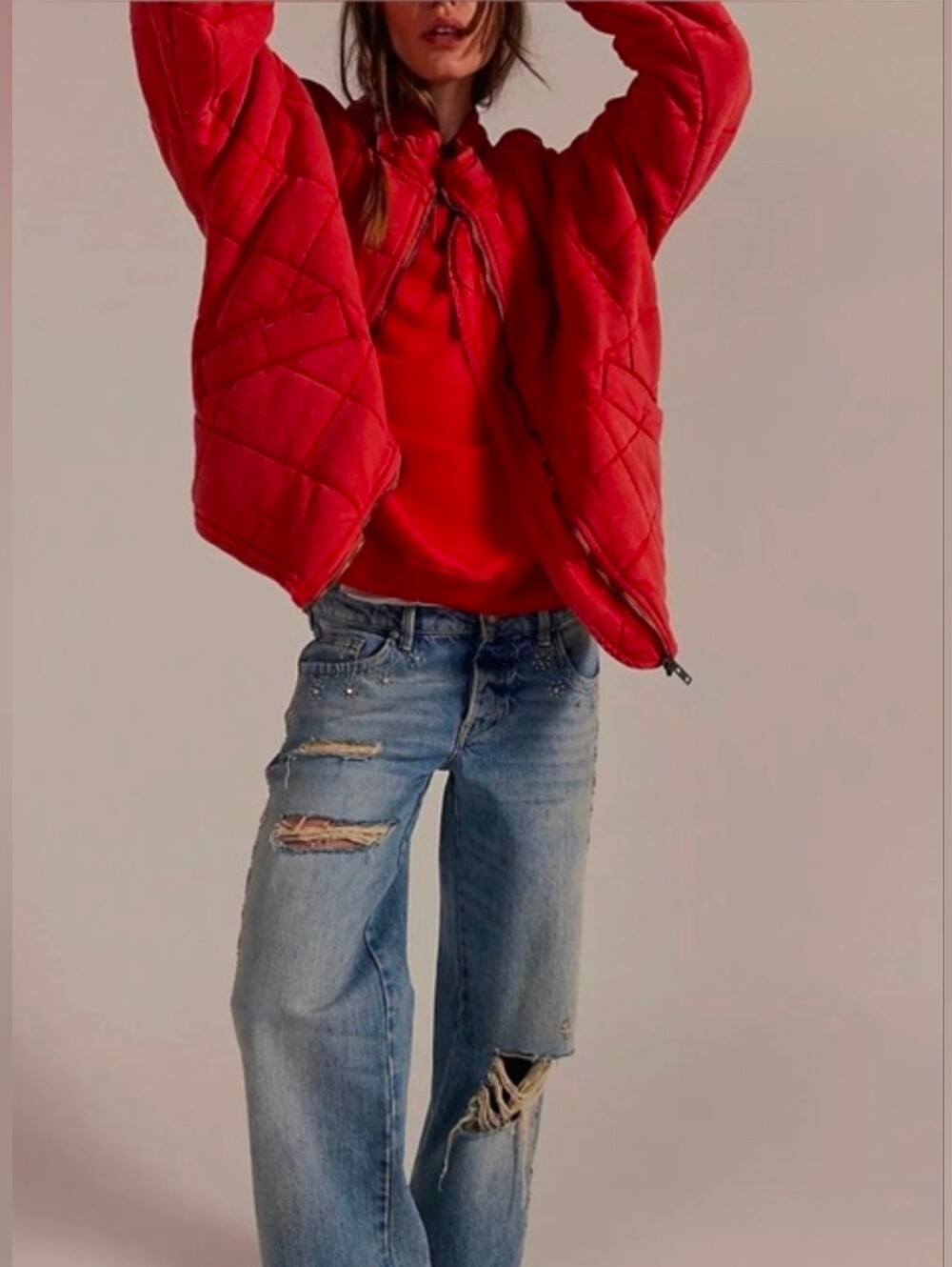 NWT Free People We The Free Camden Oversized Pullover Sweatshirt Flame Red XS - Picture 3 of 7